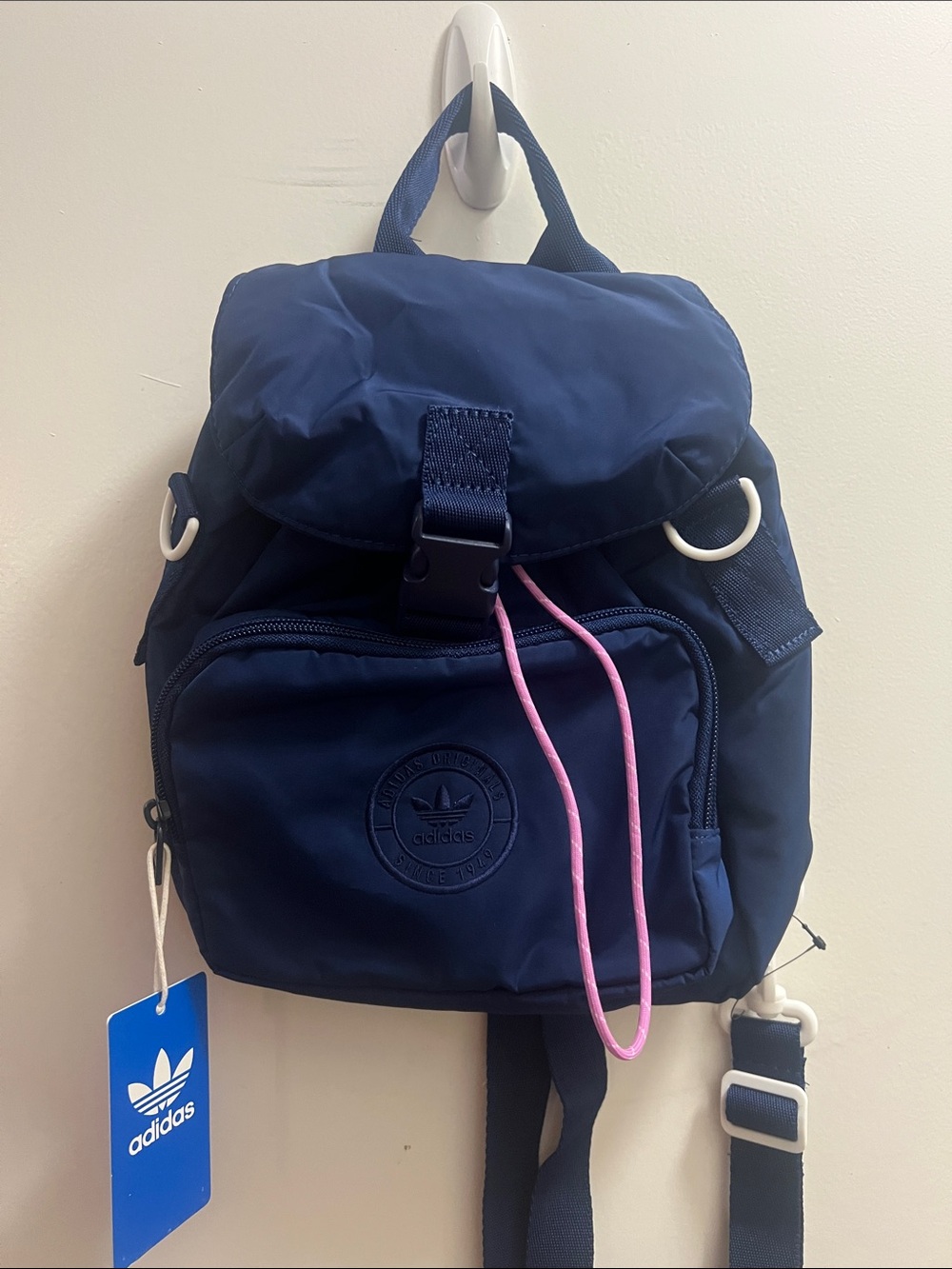 Adidas Dark Blue Mini Backpack with Pink Drawstring